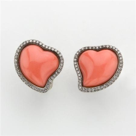 Pair of Coral and Diamond Heart 68c50