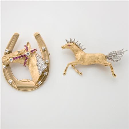 Pair of Gold and Diamond Horse 68c52