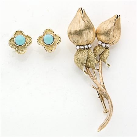 Pair of Gold and Cabochon Turquoise