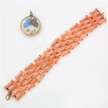 Antique Coral Bracelet and Butterfly