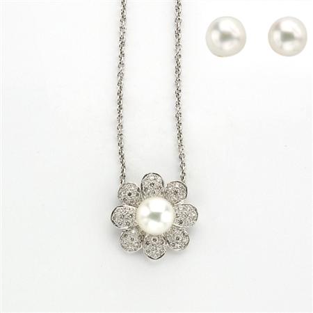 Cultured Pearl and Diamond Flower