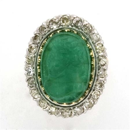 Carved Emerald Cameo and Diamond