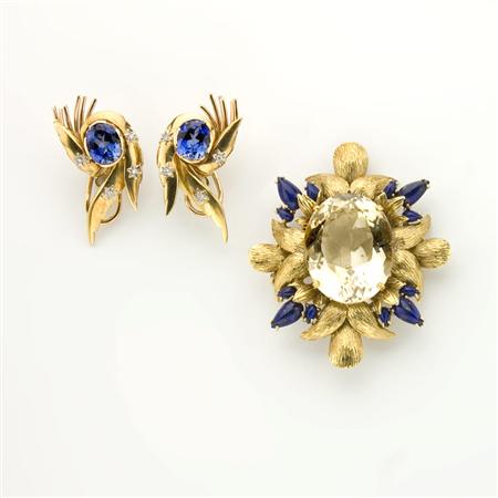 Pair of Gold, Sapphire and Diamond