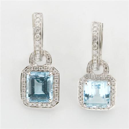 Pair of Diamond and Blue Topaz