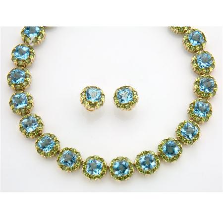 Gold, Blue Topaz and Peridot Necklace