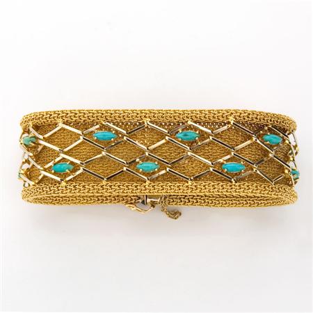Gold and Turquoise Mesh Bracelet
	