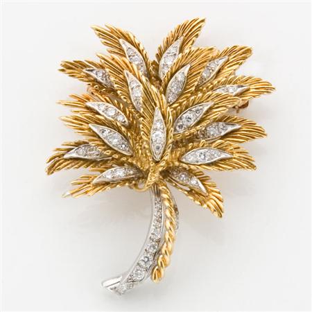 Two-Color Gold and Diamond Leaf