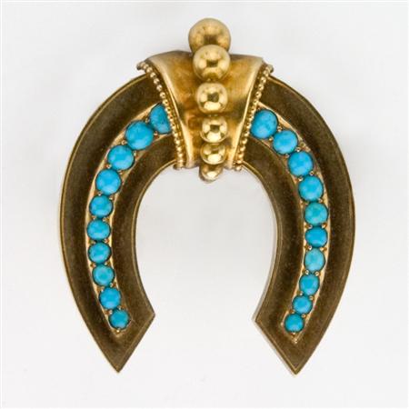 Antique Gold and Turquoise Horseshoe 68d05