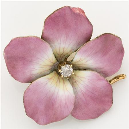 Antique Gold, Pink Enamel and Diamond