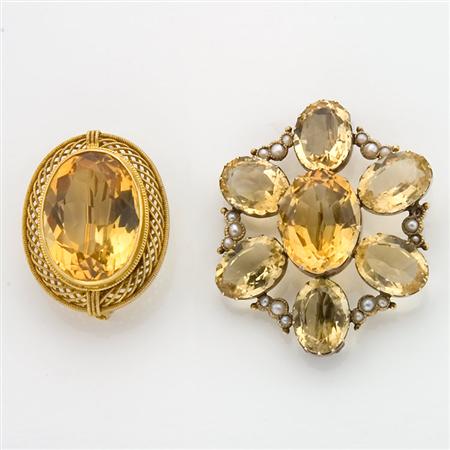 Two Antique Citrine Brooches
	