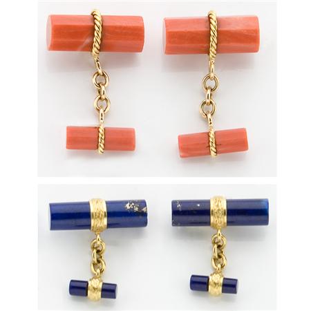 Pair of Gold and Coral Cufflinks and