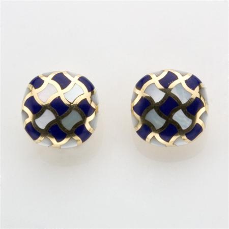Pair of Gold Lapis and Mother of Pearl 68d2a