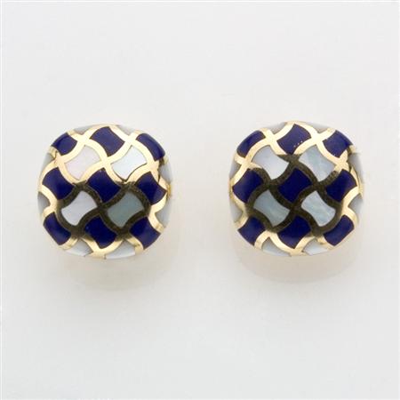 Pair of Gold, Lapis and Mother-of-Pearl