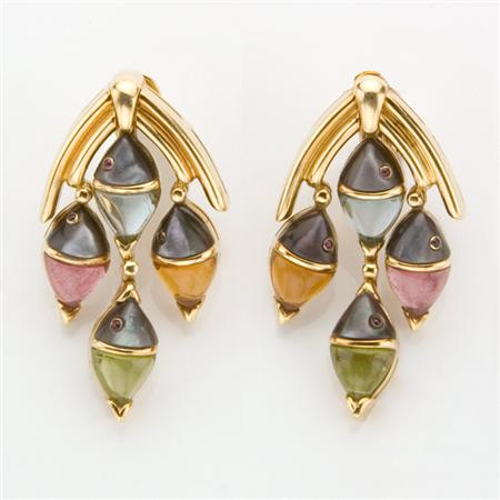 Pair of Gold, Mother-of-Pearl, Cabochon