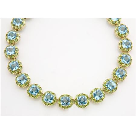 Gold, Blue Topaz and Peridot Necklace
	