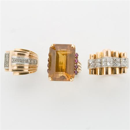 Group of Three Retro Gold Diamond 68d39