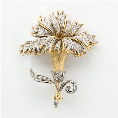 Two-Color Gold and Diamond Flower Brooch
	