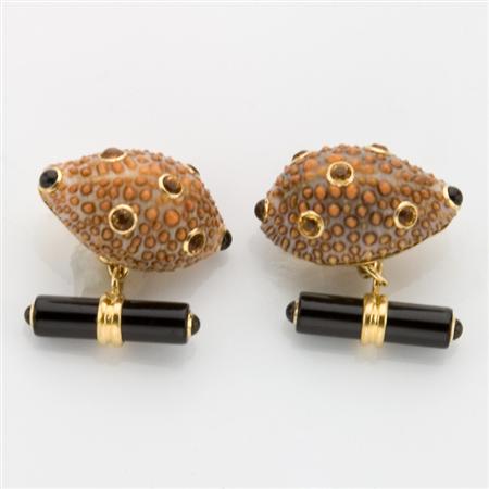 Pair of Gold Shell and Citrine 68d47