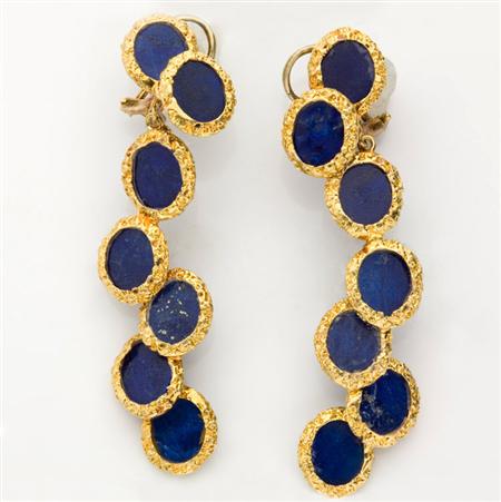 Pair of Gold and Lapis Pendant Earrings  68d4c
