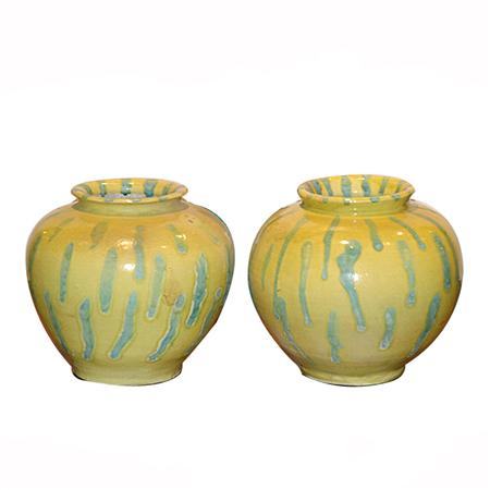 Pair of Yellow Glazed Pottery Vases
	