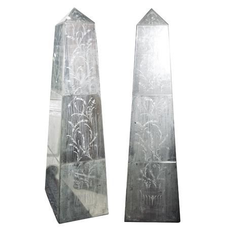 Pair of Mirrored Glass Obelisks  6926a