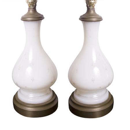 Pair of Gilt Decorated Milk Glass
