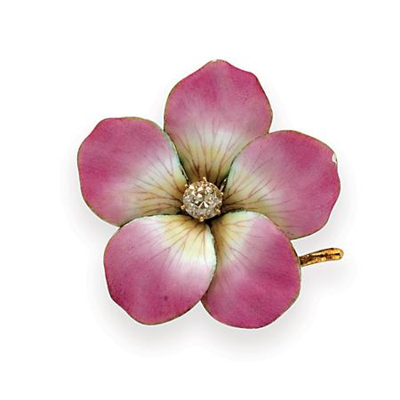 Antique Pink Enamel and Diamond Flower