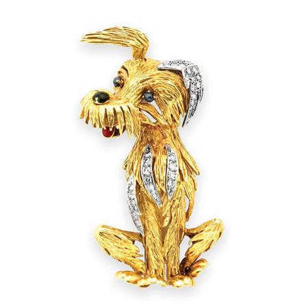 Gold, Diamond and Enamel Dog Clip-Brooch
	
