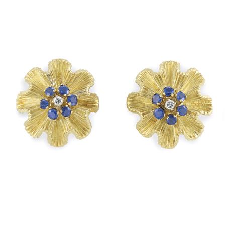 Pair of Gold Sapphire and Diamond 6933c