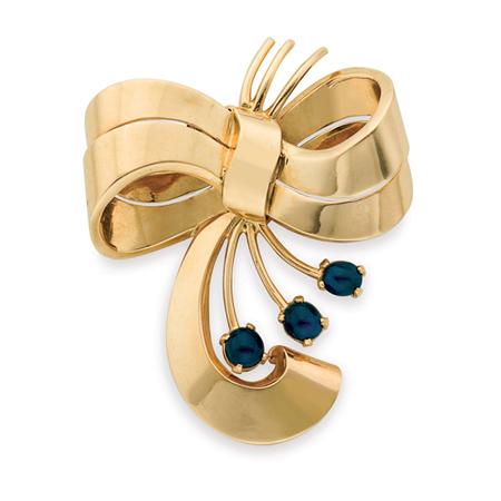 Gold and Cabochon Sapphire Bow 69341