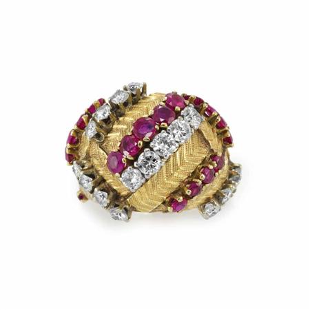 Gold, Diamond and Ruby Bombe Ring
	