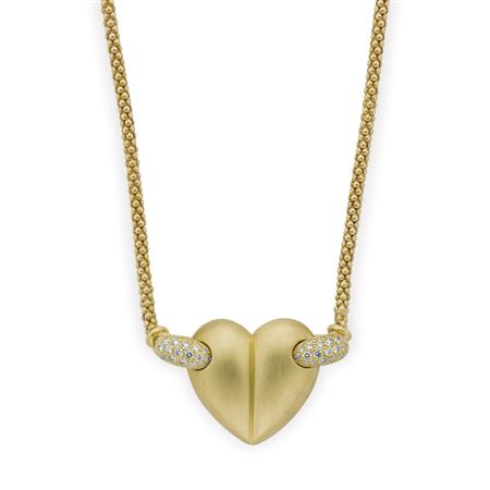 Gold and Diamond Heart Pendant-Necklace,