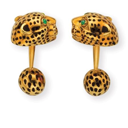 Pair of Gold and Black Enamel Leopard 69366