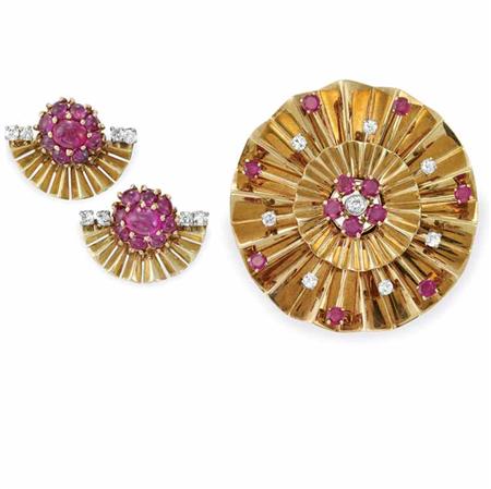 Gold, Ruby and Diamond Brooch and