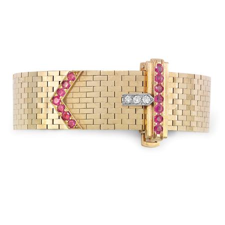 Gold, Ruby and Diamond Slide Bracelet
	