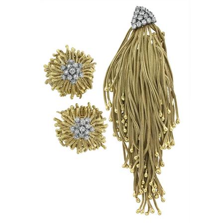 Gold and Diamond Fringe Clip and