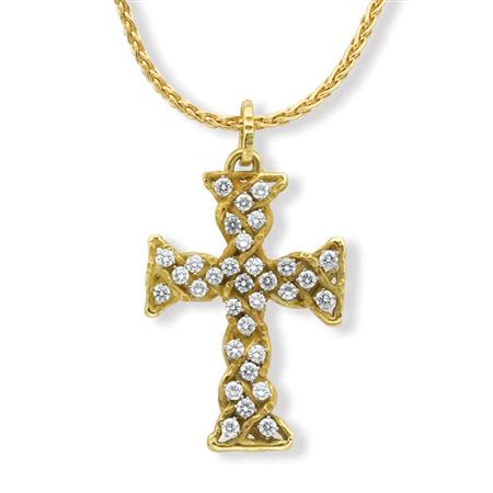 Gold and Diamond Cross Pendant with