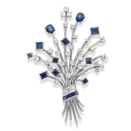 Platinum, Sapphire and Diamond Brooch
	