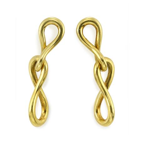 Pair of Gold Pendant-Earrings,