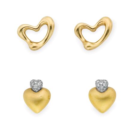 Pair of Gold Heart Earclips and 6938b