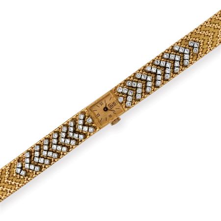 Gold and Diamond Mesh Wristwatch
	 