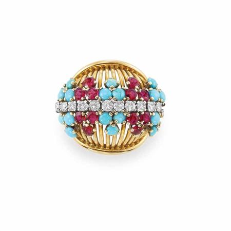 Gold Turquoise Ruby and Diamond 6938e