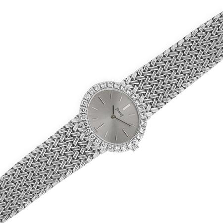 White Gold and Diamond Mesh Wristwatch,