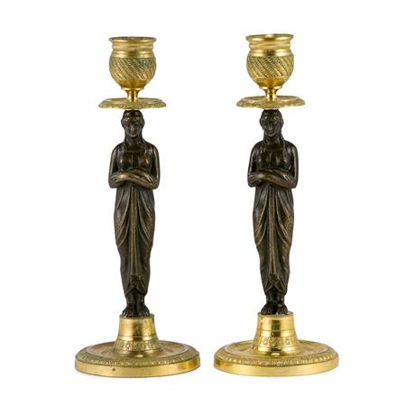 Pair of Empire Style Gilt and Patinated-Bronze