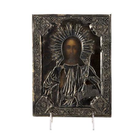 Russian Silver mounted Wood Icon of