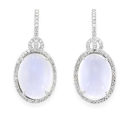 Pair of Moonstone and Diamond Pendant-Earrings
	