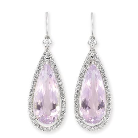 Pair of Diamond and Kunzite Pendant-Earrings
	