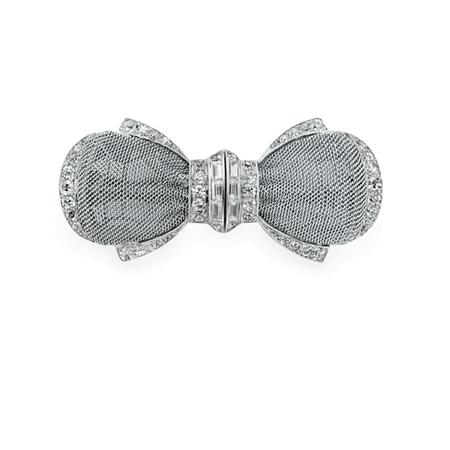 Platinum and Diamond Mesh Double Clip-Brooch
	