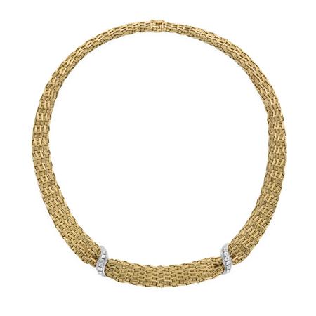 Gold and Diamond Mesh Necklace
	