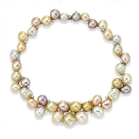 Multi-Colored Freshwater Pearl and Diamond